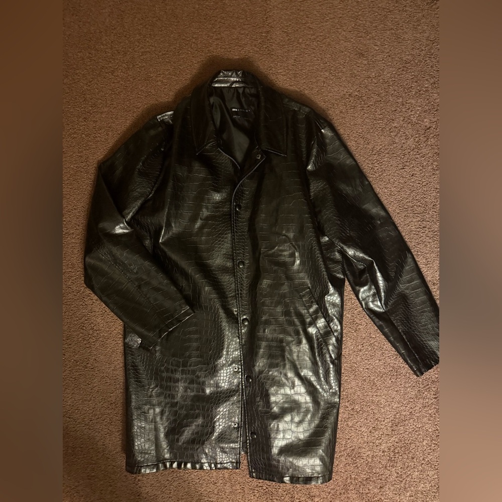 Mens leather long line leather jacket size xxl crocodile